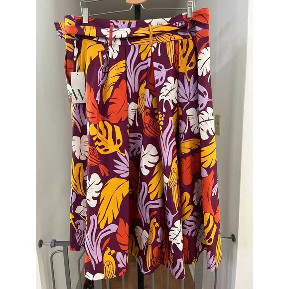 NWT Worthington Maxi Skirt Palm Leaf Parrot Purple Orange Gold Long Skirt - Picture 3 of 11